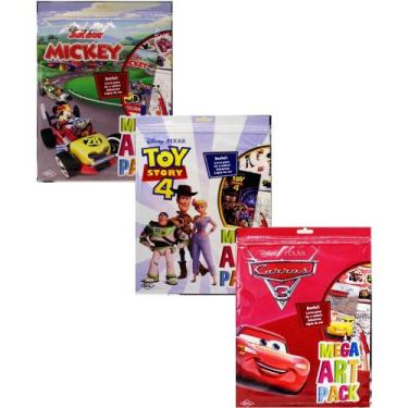 Imagem de Coleção mega art pack para meninos - 3 livros - carros + mickey + toy 