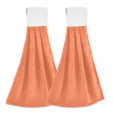 Imagem de Joitme Toalhas de mão rosa laranja coral com laço para pendurar, conjunto de 2 toalhas de cozinha, toalha de banho de lã coral macia, panos de prato ultra absorventes