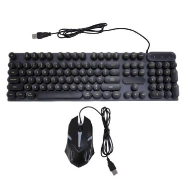 Imagem de Asixxsix Combinação de Teclado e Mouse para Jogos Mecânicos de Máquina de Escrever, 1600DPI Retro Punk Round Keycaps Mouse de Teclado de Computador Com Fio, Teclados Com Fio (Conjunto Punk Preto D500)