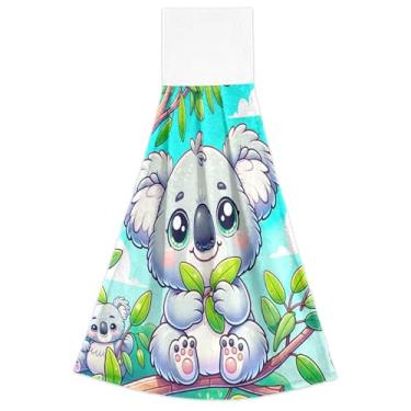 Imagem de Joisal Toalhas de mão fofas de coala com laços para pendurar, conjunto de 2 toalhas altamente absorventes para cozinha, banheiro, 46 x 35 cm