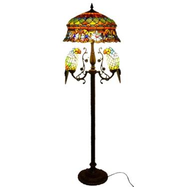 Imagem de Luminária de chão vintage com papagaios, vitral, luminária de canto, 45,7 x 45,7 x 165,1 cm, estilo Tiffany, para quarto, cabeceira, decoração, rosa, uva, libélula, luz de leitura, X10