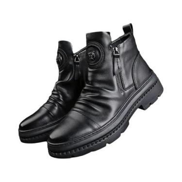 Imagem de Botas De Couro Masculinas Estilo Britânico Cano Alto Para Motocicleta 