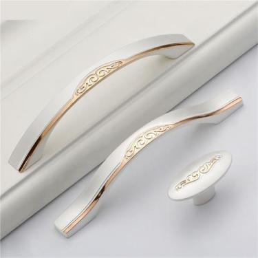 Imagem de HTNAFONI Puxadores de porta de armário de liga de zinco ouro prata puxadores de gaveta puxadores de porta de armário de cozinha puxadores de móveis ferragens 1 peça (amarelo)