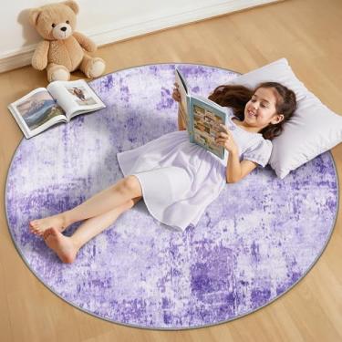 Imagem de RELEANY Tapetes laváveis 1,2 m antiderrapante moderno abstrato macio para sala de estar entrada quarto berçário, padrão impresso, roxo cinza rosa branco
