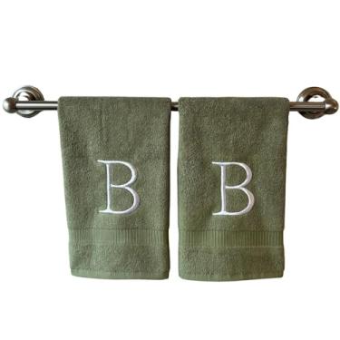 Imagem de Toalha de mão inicial Sage para banheiro - Toalha bordada decorativa de qualidade de hotel de luxo monograma para lavabo, spa - Certificado orgânico GOTS - Conjunto de 2 letras B