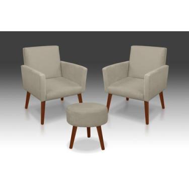 Imagem de Kit 02 Poltrona Nina +01 Puff Redondo Suede Bege -Modena Decor  - CASA