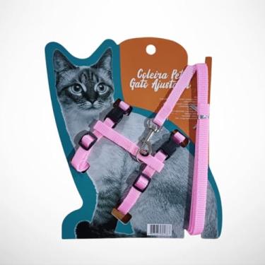Imagem de Coleira Peitoral para Gato Pet Ajustável com Guia 1,2m Colorido (ROSA)