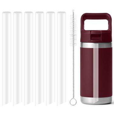 Imagem de Joshey 6 canudos de substituição reutilizáveis compatíveis com garrafa de água infantil YETI Rambler Jr. 350 ml, canudos de plástico de substituição com 1 escova de limpeza para copo YETI