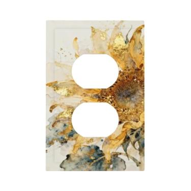 Imagem de Nadoabtm Capas de tomada em aquarela girassol 1 gangue duplex decorativa placa de interruptor de tomada elétrica placa de cobertura de interruptor de luz para decoração de cabine de quarto