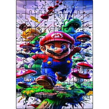 Imagem de Quebra-Cabeça Jogo Infantil Mario 64 Peças MDF 18x26 - Brothers Mineir