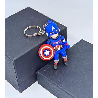 Imagem de Chaveiro com Pingente Mini Boneco 3D Emborrachado Super Heróis Capitão