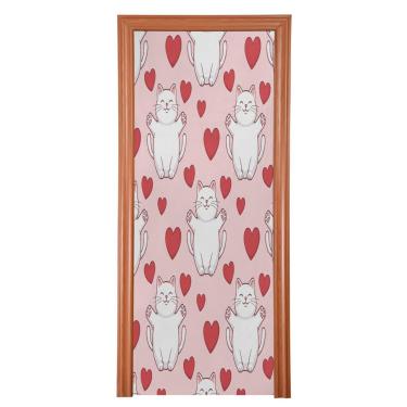 Imagem de Blueangle Capa elástica para porta dos namorados gatos brancos - faixa de porta frontal de tecido elástico para decoração de festa ao ar livre em casa (890)