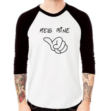 Imagem de Camiseta Raglan He's Mine Manga 3/4 - Foca na Moda, Branco, Preto, GGG