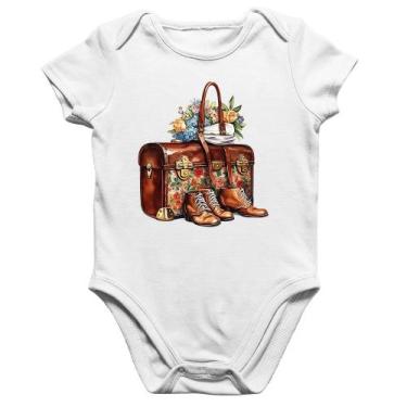 Imagem de Body Bebê Algodão Mala e Botas Retrô Flores - Foca na Moda, Branco, GG