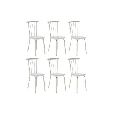 Imagem de Cadeira Sala de Jantar 154 Aço Kit 6 Uni Prata/Corano Branco - Carraro