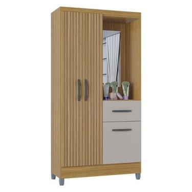 Imagem de Guarda Roupa Solteiro Atlas Capelinha 3 Portas Damasco Ripado Off Whit