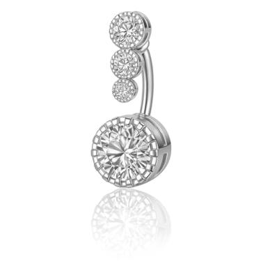 Imagem de Piercing para Umbigo na cor Prata com Cristais Zircônia, Aço cirúrgico Design Elegante Graduado, 4 Pedras Linda, Joia Corporal