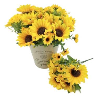 Imagem de Flores Artificiais Decorativas de Girassol – Buquê para Casamento com Flores Grandes e Pequenas(3 Unidades)