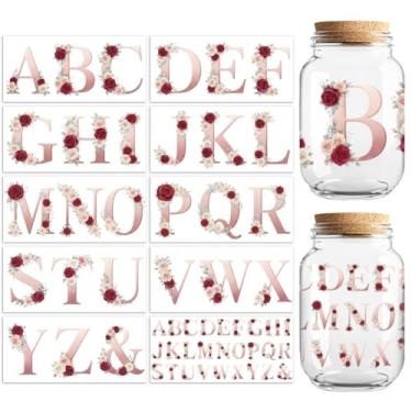 Imagem de Peacoblue Adesivos de transferência UV DTF para copos flores com 26 letras do alfabeto, 10 folhas à prova d'água adesivo de transferência de vinil personalizado 473 ml copo de café copo copo caneca