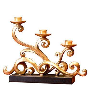 Imagem de Castiçal de mesa de jantar castiçal de ferro forjado oco decorações de janela retro casa criativo resina artesanato suporte de vela (cor: dourado tamanho: 33 * 10 * 26 cm)