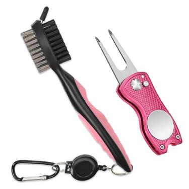 Imagem de Mile High Life Ferramenta de reparo de divô de golfe e escova de taco, alça de mão de borracha, limpador de ranhura de clube com cabo de extensão retrátil de 6 m, ferramenta de divoto dobrável de