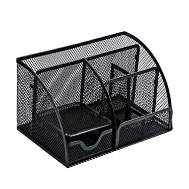 Imagem de Organizador de lápis, suporte de lápis de mesa rack de armazenamento de caneta de grade de metal tipo gaveta simples organizador de lápis multifuncional armazenamento escritório preto suporte de