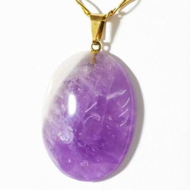 Imagem de Colar Cabochão Ametista Chevron Pedra Natural Pino Dourado - Cristaisd