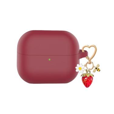 Imagem de QIMZBAAT Capa para Samsung Galaxy Buds 3 e Galaxy Buds 3 Pro e Bud 3 FE, chaveiro fofo com pingente de abelha de morango, capa protetora de silicone macio para Samsung Galaxy Buds3 Series Capa de