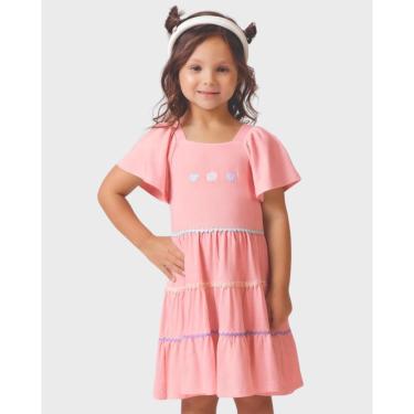Imagem de Vestido menina bordado com coração fresco fofo divertido - OffWhite e Rosa - Menina 1 a 10 anos-Feminino