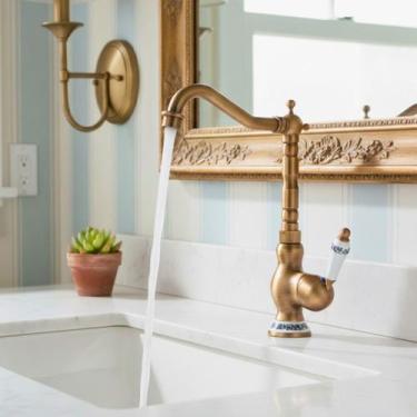 Imagem de Torneira Cozinha Bancada Pia Mesa Bronze Metal com Detalhe em Cerâmica