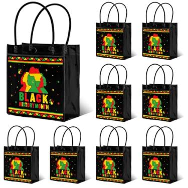 Imagem de Whaline 12 unidades de sacolas de presente de PVC para o mês da história negra com alças reutilizáveis, para embrulho de férias afro-americanas