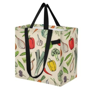 Imagem de SEHANY Sacolas de compras reutilizáveis de vegetais em aquarela com alças reforçadas, bolsa de compras de lona dobrável à prova d'água de grande capacidade para viagem, cozinha, praia