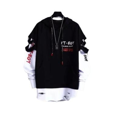 Imagem de Moletons Casuais Masculinos Pretos Y2K Streetwear Hip Hop Moda Coreana