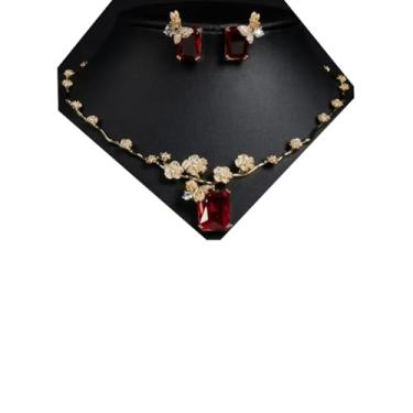 Imagem de SEYOCRO Colar feminino com pingente quadrado de cristais laranja CZ corrente de flor metal latão banhado a ouro