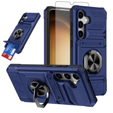 Imagem de Furiet Capa de telefone para Samsung Galaxy S25 FE 5G e protetor de tela de vidro temperado com compartimentos para cartões, anel magnético, amortecedor de silicone macio, híbrido, duas camadas