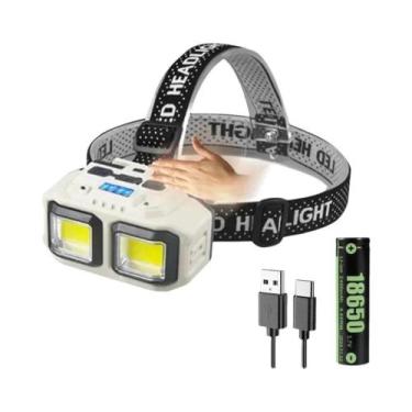 Imagem de Lanterna De Cabeça LED COB Recarregável Com 5 Modos, Bateria USB 18650