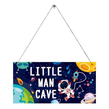 Imagem de Espaço Caverna Pequeno Homem Placa, Tema Espacial Caverna Pequeno Homem Placa com Design Fofo de Astronauta Foguete e Planeta para Decoração de Quarto Infantil Porta ou Parede