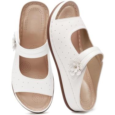 Imagem de FUDYNMALC Sandálias femininas deslizantes 2026: Sapatos confortáveis de plataforma de praia de verão femininos elegantes, Branco, 41