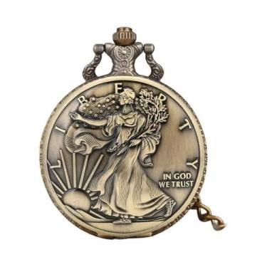 Imagem de Relógio De Bolso Antigo Em Bronze Com Padrão Da Estátua Da Liberdade, 