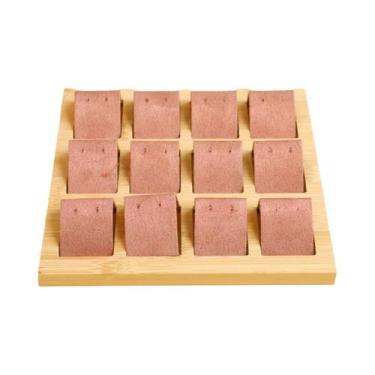 Imagem de Bandeja De Armazenamento De Joias Em Madeira De Bambu E Couro PU Avelu