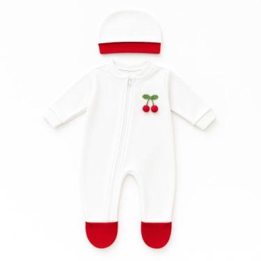 Imagem de Macacão cereja para bebe com tuca e zíper tecido macio e fresco - Nuve