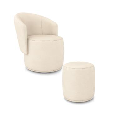 Imagem de Poltrona e Puff Redondo Orgânico para Sala Malu Sintético Bege M11 - D'Rossi
