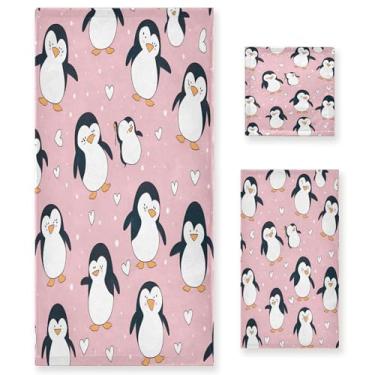 Imagem de xigua Conjunto de toalhas de banheiro pinguim fofo absorvente macio 3 peças toalha de banho toalha de mão toalhas decorativas para banheiro, academia, hotel, praia, piscina