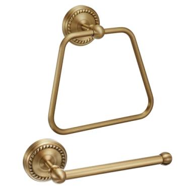 Imagem de Otoolling 2 peças de suporte de papel higiênico de latão antigo, anel de toalha de latão, suporte de rolo de tecido dourado vintage para banheiro e anel de toalha de mão, acessórios de banheiro com