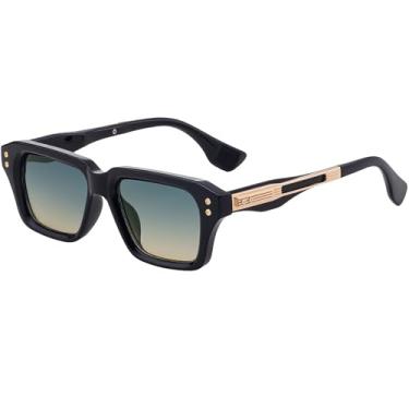 Imagem de AIEYEZO Óculos de sol retangulares para homens e mulheres, moderno, armação quadrada, óculos de sol de designer retrô dos anos 90, Preto/Verde Marrom, MM