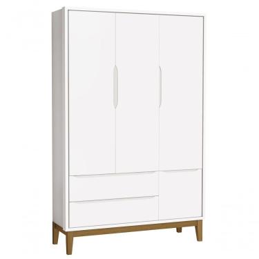 Imagem de Guarda-roupa Retrô 3 Portas Classic New Branco Fosco Com Madeira - Moveisaqui