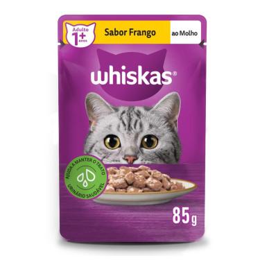 Imagem de Ração Úmida Whiskas Sachê Frango ao Molho para Gatos Adultos 85 g