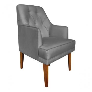 Imagem de Cadeira Poltrona Decorativa Paris Sala De Jantar Recepção Retro Com Braça Suede Cinza Lar Móveis E Decoração