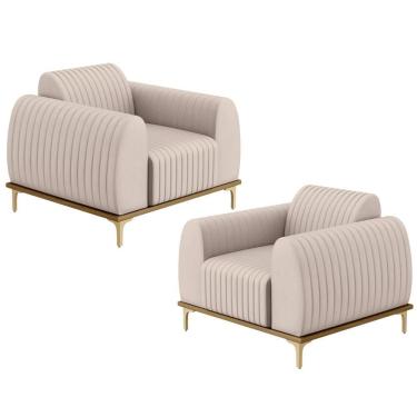 Imagem de Kit 02 Poltronas E Pés D'Ouro Molino D02 Veludo Bege C-309