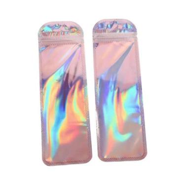 Imagem de Sacos Ziplock Rosa Laser 50un. Reutilizáveis Plástico Transparente Emb